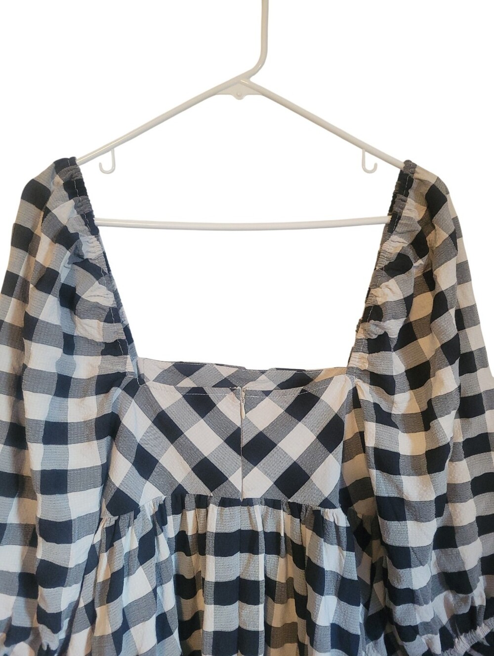 Storia Black White Gingham Babydoll Mini Dress Small Square Neck Puff Sleeve - Picture 7 of 10